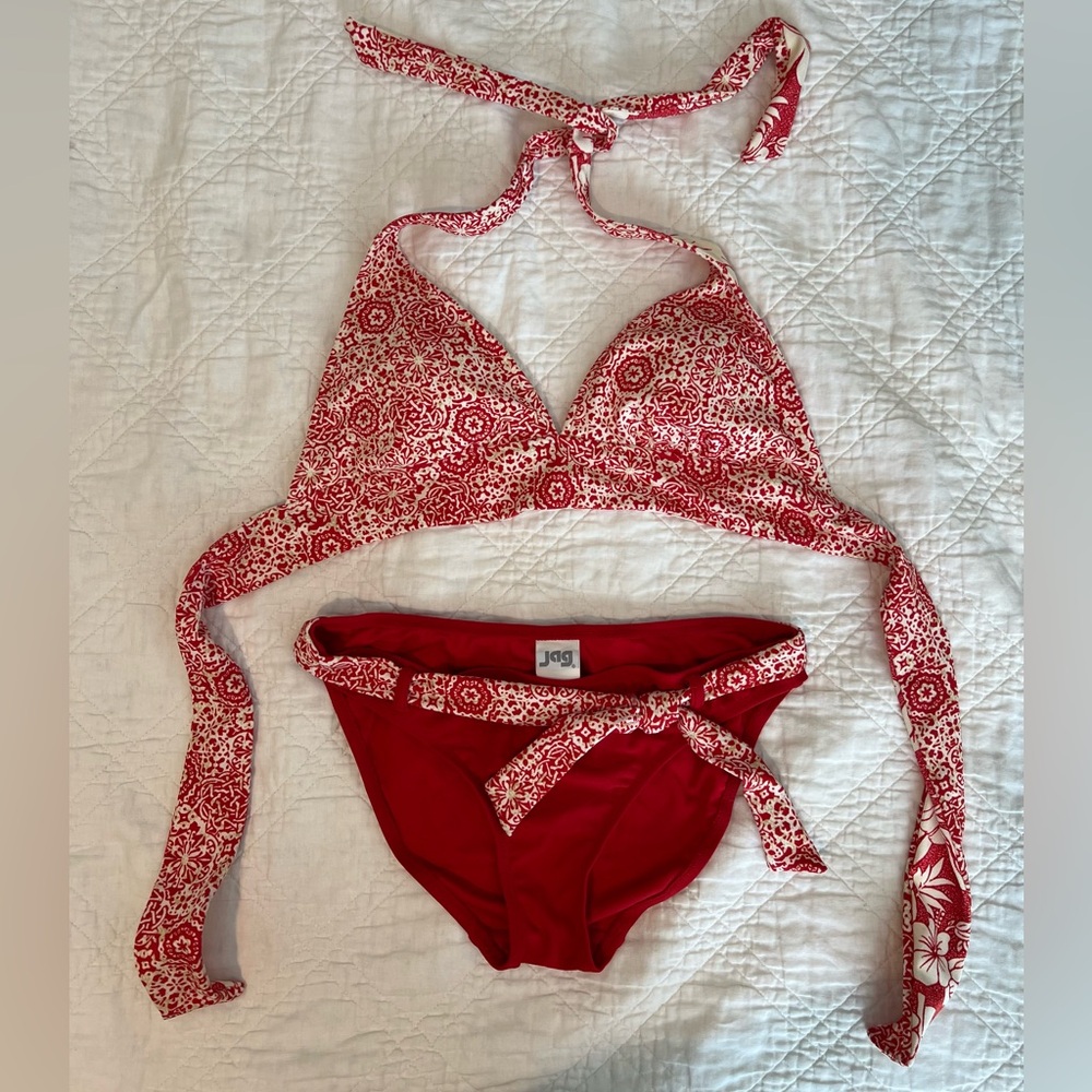 Red Floral Bikini Set with Reversible Top